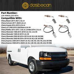 Oxygen O2 Sensor Upstream & Downstream Compatible with Chevy Silverado 1500 2500 3500 Blazer Camaro Impala Malibu GMC Buick Cadillac 2.5 4.3 4.8 6.0L 2013-2024 4PCS#234-4940 234-4974