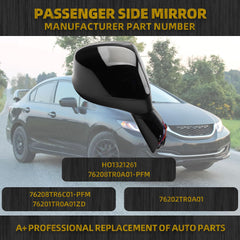 Right Passenger Side Black Door Mirror Compatible with 2012 2013 2014 2015 Honda Civic Power Glass Manual Folding Replace# HO1321261,76208TR0A01-PFM,76208TR6C01-PFM,76201TR0A01ZD, 76202TR0A01