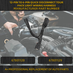 12-Pin to 6-Pin Quick Disconnect Tour Pack Light Wiring Harness Compatible with 2023 2024 Harley Davidsom CVO Street Glide, Road Glide ST Models, Replace# 67801128 67801129