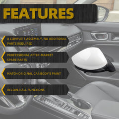 7pins Passenger Right Side Mirror Assembly Compatible with 2022-2024 Honda Civic Sedan/Hatchback With Blind Spot Detection, Power Glass, Manual Folding And Heated Platinum White Pearl
