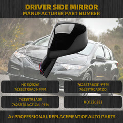 Left Driver Side Black Door Mirror Compatible with 2012 2013 2014 2015 Honda Civic Power Glass Manual Folding Replace# HO1320261, 76252TR0A01-PFM, 76258TR6C01-PFM,76251TR0A01ZD,76258TR3A01