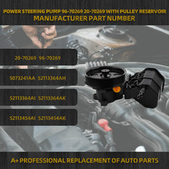 20-70269 Power Steering Pump with Pulley Reservoir Compatible With 2002-2007 Dodge Ram 1500 Replace# 96-70269 720-01126 36P0098 55-7154 52113240AF 5073240AA