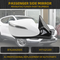 Passenger Right Side Door Mirror Assembly Compatiable with 2013-2018 Hyundai Santa Fe Sport with Turn Signal Lamp Power Glass Heated Manual Folding 876204Z005 HY1321201 Right White 6Pins