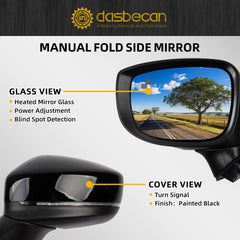 Driver Side Mirror Heated Manual Fold Power Glass w/Turn Signal Blind Spot Detection Compatible with Mazda CX-5 CX5 2017-2024 Left Door Mirror Assembly Replaces KC9E69181A (7Pins)