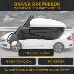 Left Driver Side Door Mirror Assembly Compatible with Honda Civic 2016 2017 2018 2019 2020 2021 Power Glass Heated Replaces HO1320284 White 5Pins (For US Built Models)
