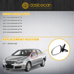 Driver Side Mirror Compatible with 2005-2010 Volkswagen Jetta Left Door Mirror With Turn Signal Light Manual Folding Power Heated Adjustment Glass Silver Gray Cover Replace# 8610332 (7pin)