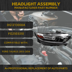 Halogen Headlamp Compatible With Ford Taurus 2013 2014 Right Passenger Side Black Housing Clear Lens Headlamp Assembly Replaces# DG1Z13008A FO2503310