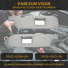 Pair Driver and Passenger Side Sun Visor W Mirror Compatible with 70 Series Land Cruiser Replaces# 74320-60300-A0 74310-90K11-08