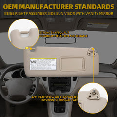 Beige Right Passenger Side Sun Visor Sun Shade Replacement with Vanity Mirror Compatible with Toyota Highlander 2004 2005 2006 2007 Replaces# 74320-48260-A0