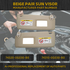 Beige Pair Sun Visor Compatible with 2010-2023 Lexus GX460 2009-2023 Toyota Land Cruiser Prado KDJ155 /KDJ150 Replace# 74320-0G030-A0 74310-0G030-A0