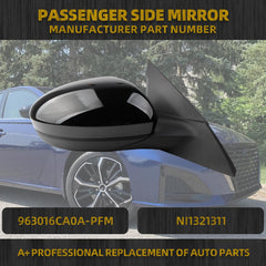 Passenger Side Mirror Compatible with 2019-2023 Nissan Altima Non-heated Manual Fold Power Adjustment Right Rearview Door Mirror Painted Black 3PINS Replaces#963016CA0A-PFM, NI1321311