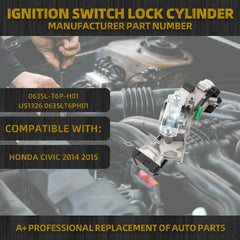 Ignition Door Lock Cylinder Switch Assembly with 2 Keys Compatible with 2014 2015 Honda Civic 1.8L L4 OEM Replace 06351T6PH01 06351-T6P-H01