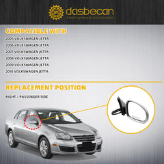 Passenger Side Mirror Compatible with 2005-2010 Volkswagen Jetta Right Door Mirror w/Turn Signal Light Manual Folding Power Heated Adjustment Glass Silver Gray Cover Replace# 8610331 (7pin)