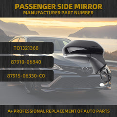 Right Passenger Side Door Mirror Assembly Compatible with Toyota Camry 2018-2024 Power Heated Turn Signal Lights Glass Blind Spot Detection Manual Folding 7 Pins TO1321368 87910-06840