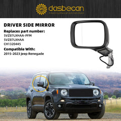 Left Driver Side Mirror Compatible with 2015-2023 Jeep Renegade Heated Manual Fold Power Glass With Signal Light Door Mirror Replaces#CH1320445 (7Pins)