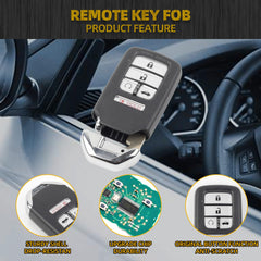 Key Fob Replacement Keyless Entry Compatible with 10TH Honda Accord 2018 2019 2020 2021 Smart Remote Control Proximity 5 Buttons 433 MHz FCC ID CWTWB1G0090, P/N 72147-TVA-A01