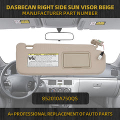 Beige Right Passenger Side Sun Visor Compatible with Hyundai Sonata 2005 2006 2007 2008 2009 2010 Replaces# 852013K010QD 85202-0A750-QSQQH