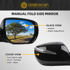 Passenger Side Mirror Compatible with 2013-2018 Hyundai Santa Fe Sport with Heated Power Glass Turn Signal Manual Folding Mirror Black Replace#876204Z005 HY1321201 6 Pins