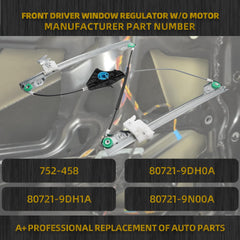 Power Window Regulator Without Motor Compatible with Nissan Maxima 2009-2014 Sedan Front Left Driver Side Replaces 752-458 80721-9DH0A 80721-9DH1A 80721-9N00A