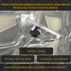 Power Window Regulator with Motor Compatible with Mazda CX-9 2007-2015 Front Right Passenger Side Replaces 751-856 6Pins