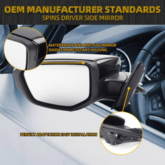 Left Driver Side Mirror Compatible with Honda Civic 2016-2021 Power Glass Heated Manual Folding Door Mirror Assembly Replaces 76258TBAC02ZA HO1320284 Black 5Pins