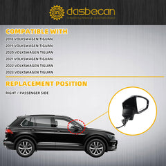 Right Passenger Side Mirror Compatible with 2018-2023 Volkswagen Tiguan Gloss Black Door Mirror with Power Heated Glass, Manual Folding, Turn Singal, Blind Spot Replace# VW1321179(8 pins)