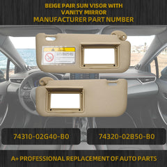 Beige Pair Sun Visor Sun Shade with Vanity Mirror Compatible with Toyota Corolla 2014 2015 2016 2017 2018 2019 Replace# 74320-02B50-B0 74310-02G40-B0