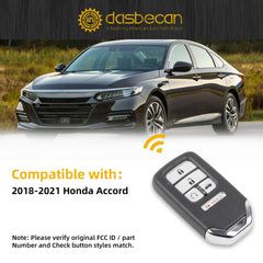 Key Fob Replacement Keyless Entry Compatible with 10TH Honda Accord 2018 2019 2020 2021 Smart Remote Control Proximity 5 Buttons 433 MHz FCC ID CWTWB1G0090, P/N 72147-TVA-A01