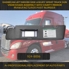 Left Driver Side Luxury Sport Truck Sun Visor Shade with Mirror Assembly w/o Wire Compatible with Freightliner Cascadia 2007-2017 (After June 2007) Replace# 924-8005