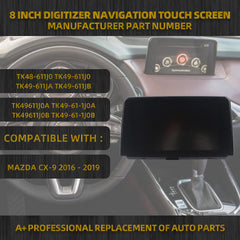 8" Touch Screen Navigation Radio Glass Compatible with Mazda CX-9 CX9 2016-2019 Replaces# TK49-611J0 TK49-611JB TK49611J0A TK49611J0B, 8 inch LCD Display