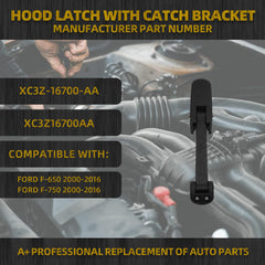 Hood Latch with Catch Bracket Compatible with Ford F-650 F-750 2000-2016 Replace XC3Z-16700-AA XC3Z16700AA