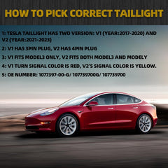 3Pin Left Tail Light Assembly Compatible With 2017-2023 Tesla Model 3 Rear Driver Side Brake Outer LED Tail Lamp Replaces# 1077397-00-G 1077397-00-H (Red Signal)