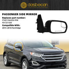 Right Passenger Side Mirror Compatible with Ford Edge 2015-2018 Heated with Turn Signal Puddle Light Spotter Glass Black 7Pins