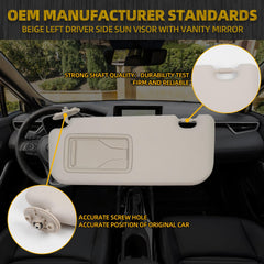 Beige Left Driver Side Sun Visor with Vanity Mirror Compatible with Toyota Corolla 2019 2020 2021 2022 2023 2024 Replaces# 74320-02F50-A0