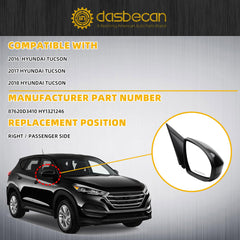 Right Passenger Side Mirror Compatible with 2016-2018 Hyundai Tucson Gloss Black Door Mirror with Power Heated Glass, Manual Folding Replace# 87620D3410 HY1321246(5 pins)