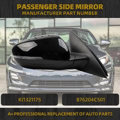 Passenger Right Side Door Mirror Compatible with Kia Optima 2014 2015 Heated Turn Signal Power HD Glass Black Painted Manual Folding # KI1321175 876204C501 6Pins