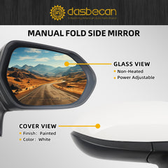 Passenger Side Door Mirror Compatible with Toyota Corolla 2020-2025 Sedan-Power Adjustment Manual Fold Non-Heated-Right Rearview Mirror Assembly Replace TO1321391 3Pins Painted White