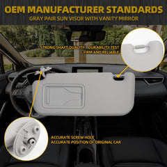 Gray Pair Sun Visor with Vanity Mirror Compatible with Toyota Corolla 2019 2020 2021 2022 2023 2024 Replaces# 74320-02F50-A0