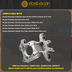 Rear Left Suspension Steering Knuckle Compatible with 2014-2018 Jeep Cherokee L4 V6 2.4L 3.2L Replaces# 5090073AD 5090073AE 5090073 (Driver Side)