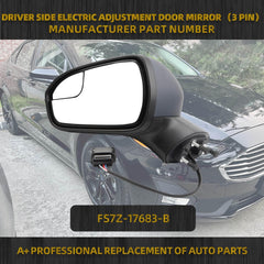 Left Driver Side Mirror Assembly Compatible with Ford Fusion 2016-2022 Rear view Mirror | Electric Adjustment | Replace# FS7Z-17683-B | 3Pins | Pintable