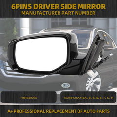 Left Driver Side Door Mirror Assembly Compatible with Honda Accord 2013-2017 Power Glass Heated with Turn Signal Light Replaces HO1320275 Black 6Pins