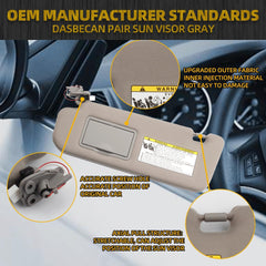 Gray Pair Sun Visor Compatible with Hyundai Sonata 2005 2006 2007 2008 2009 2010 Replaces# 852013K010QD 85202-0A750-QSQQH
