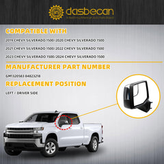 Left Driver Side Mirror Compatible with 2019-2024 Chevy Silverado 1500 with Power Heated/Blind Spot/Manual Folding Chrome Rear View Mirror Replace#GM1320583 84823218(5 Pins)