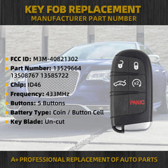 Key Fob Replacement Smart Remote Control Keyless Entry Compatible with Chrysler 200 2015-2017 Chrysler 300 Dodge Challenger Charger 2019-2021 5 Buttons Replace# 68155687AB, M3M-40821302