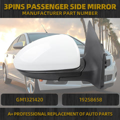 Passenger Right Side Mirror Assembly Compatible with 2011-2016 Chevrolet Chevy Cruze Limited Non-Heated Power Glass Manual Folding Rear View Mirror White 3 Pins GM1321420