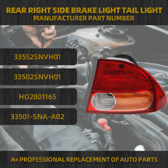 Right Rear Tail Light Brake Lamps Assembly Compatible with 2006 2007 2008 Honda Civic 4-Door Replaces# 33552SNVH01 33502SNVH01 HO2801165 33501-SNA-A02