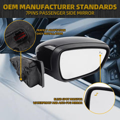 Right Passenger Side Door Mirror Assembly Compatible with Ford Escape 2020 2021 2022 2023 Power Glass Heated with Blind Spot Dectection Black 7Pins Replaces LJ6Z-17682-DA