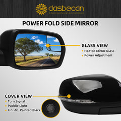 Right Passenger Side Mirror Compatible with Ford Edge 2015-2018 Heated with Turn Signal Puddle Light Spotter Glass Black 7Pins