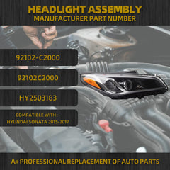 Halogen Headlight Compatible With Hyundai Sonata 2015 2016 2017 Right Passenger Side Headlamp Assembly Replaces# 92102-C2000 92102C2000 HY2503183 Without Bulbs