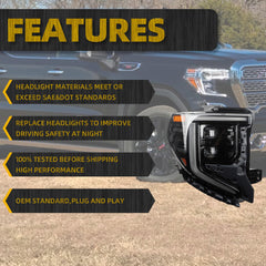 85604122 Passenger side LED Headlights Assembly w/bulbs Compatible With 2022 2023 2024 GMC Sierra 1500 LED Headlamp Turn Signal